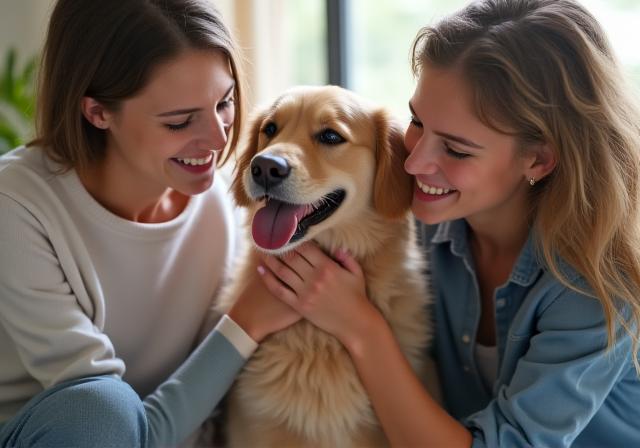 Family adopting a dog at shelter